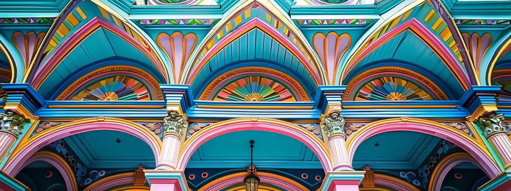 a colorful and intricately designed new orleans roof stands tall, showcasing the city's rich historical significance in its unique architectural style.