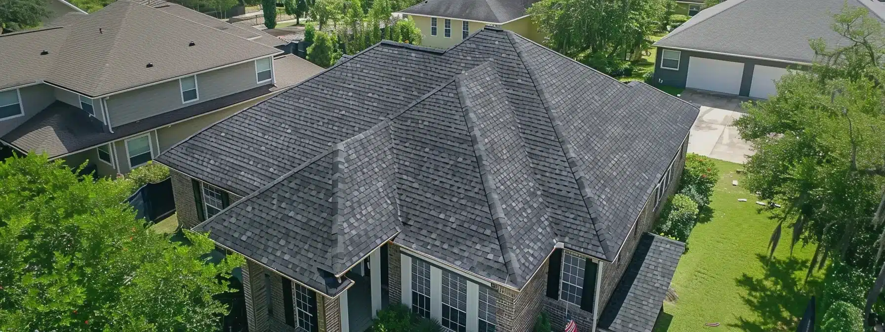 a homeowner in new orleans carefully examining impact resistant shingles with impressive durability and warranty options.