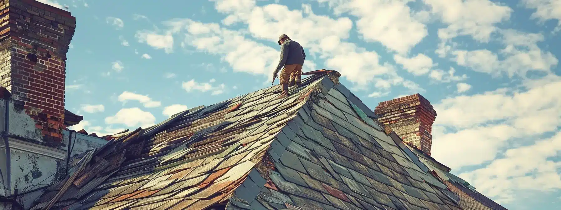 a skilled craftsman carefully repairing a weathered, historic roof in new orleans, preserving its character and architectural legacy.