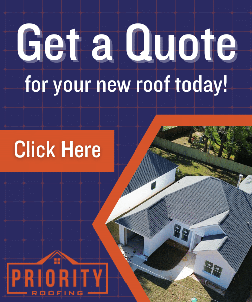 Get a Quote for Your New Roof Today! Click here to request a quote from Priority Roofing. Image shows a modern house with a newly installed roof.